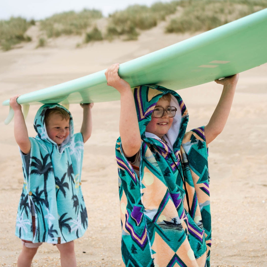 Indie surf poncho junior beach essential accessory palmtrees surf poncho kids surfboard 