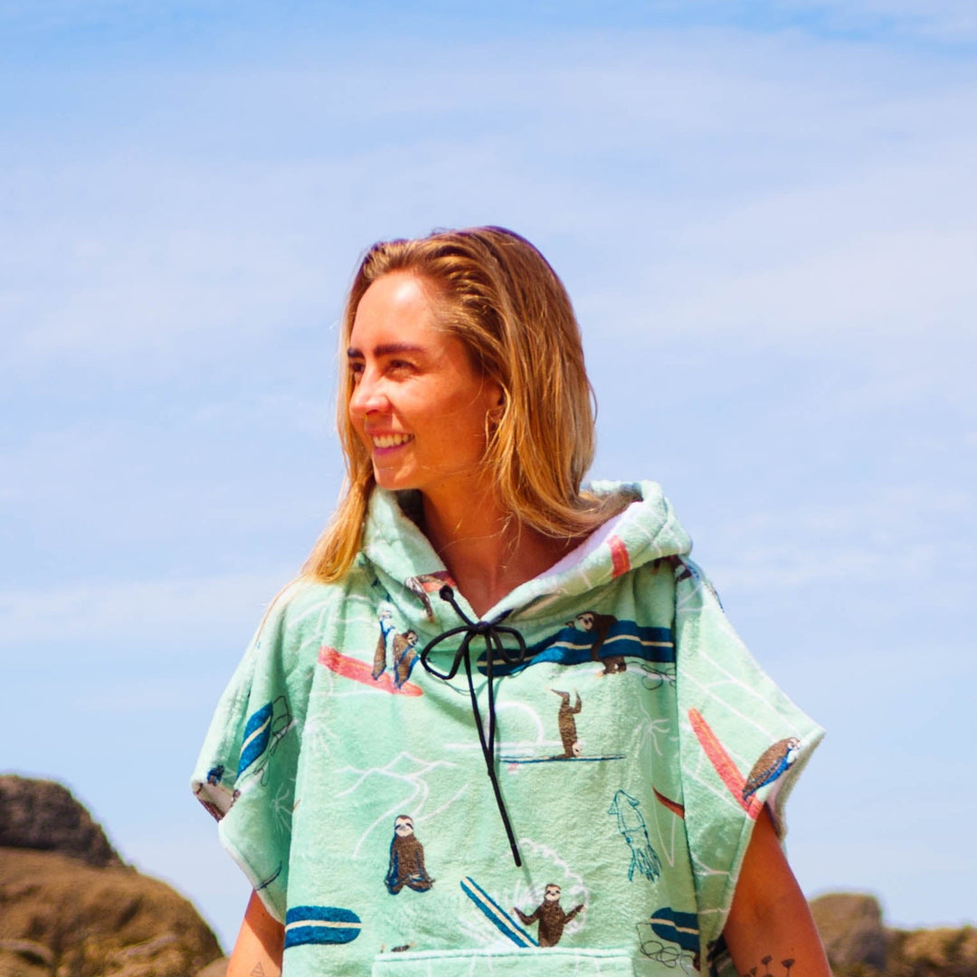 surfing sloths lavaterart surf poncho adult beach essential accessory  surf ocean camping vanlife